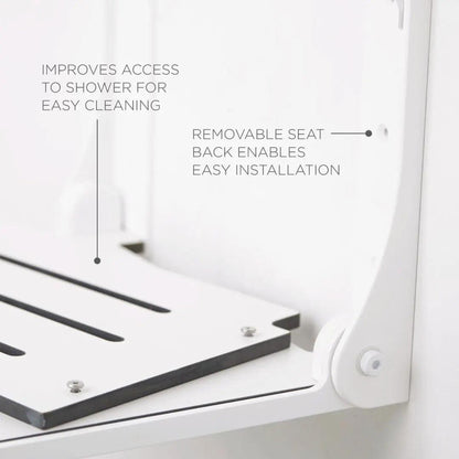 Seachrome Silhouette 19" Phenolic White Seat Top and White Frame Wall Mounted Arch Back Shower Seat