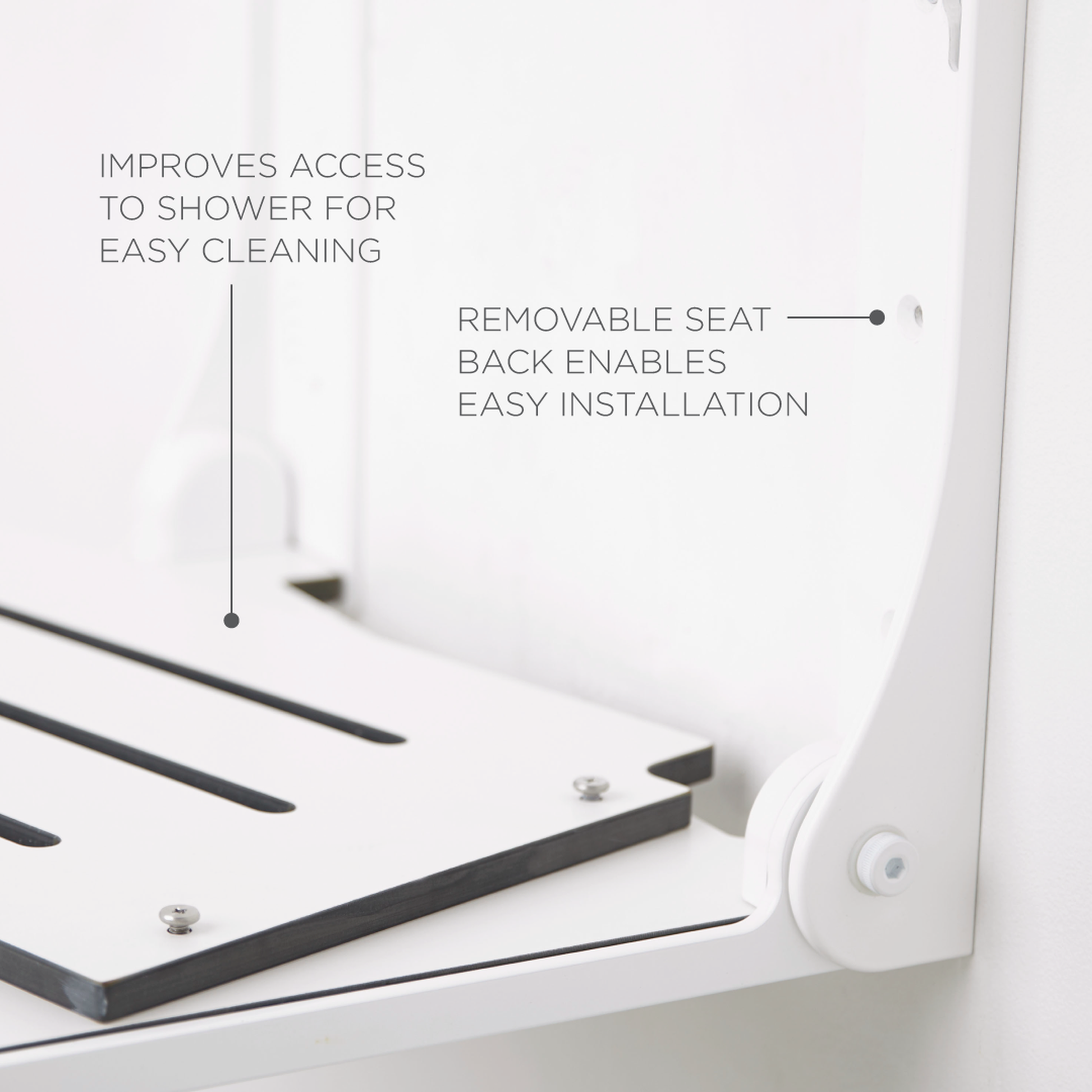 Seachrome Silhouette 19" Phenolic White Seat Top and White Frame Wall Mounted High Back Shower Seat