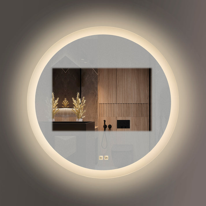 Seura Opus 30" x 42" Round Wall-Mounted LED Lighted Mirror