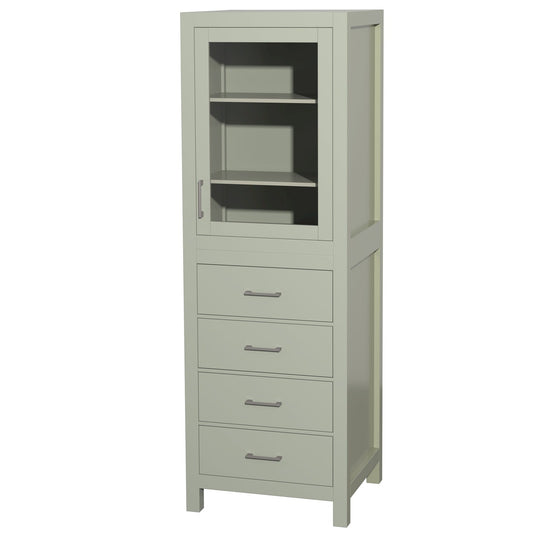 Sheffield 24" Linen Tower in Light Green With Shelved Cabinet Storage and 4 Drawers