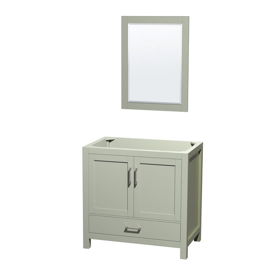 Sheffield 36" Single Bathroom Vanity in Light Green, No Countertop, No Sink, Brushed Nickel Trim, 24" Mirror