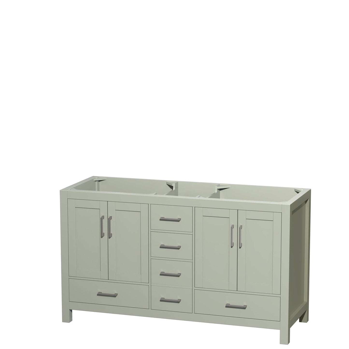 Sheffield 60" Double Bathroom Vanity in Light Green, No Countertop, No Sinks, Brushed Nickel Trim