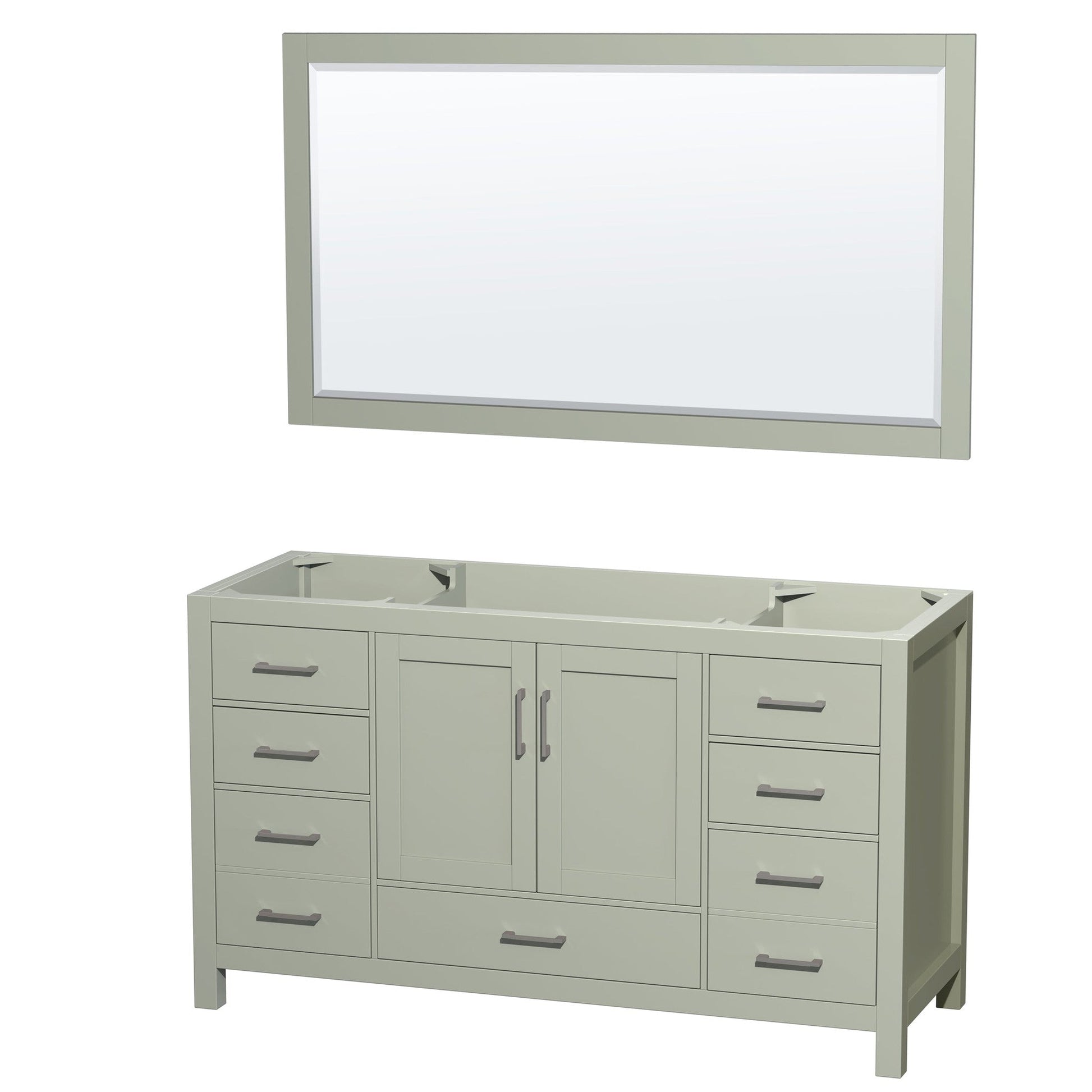 Sheffield 60" Single Bathroom Vanity in Light Green, No Countertop, No Sink, Brushed Nickel Trim, 58" Mirror