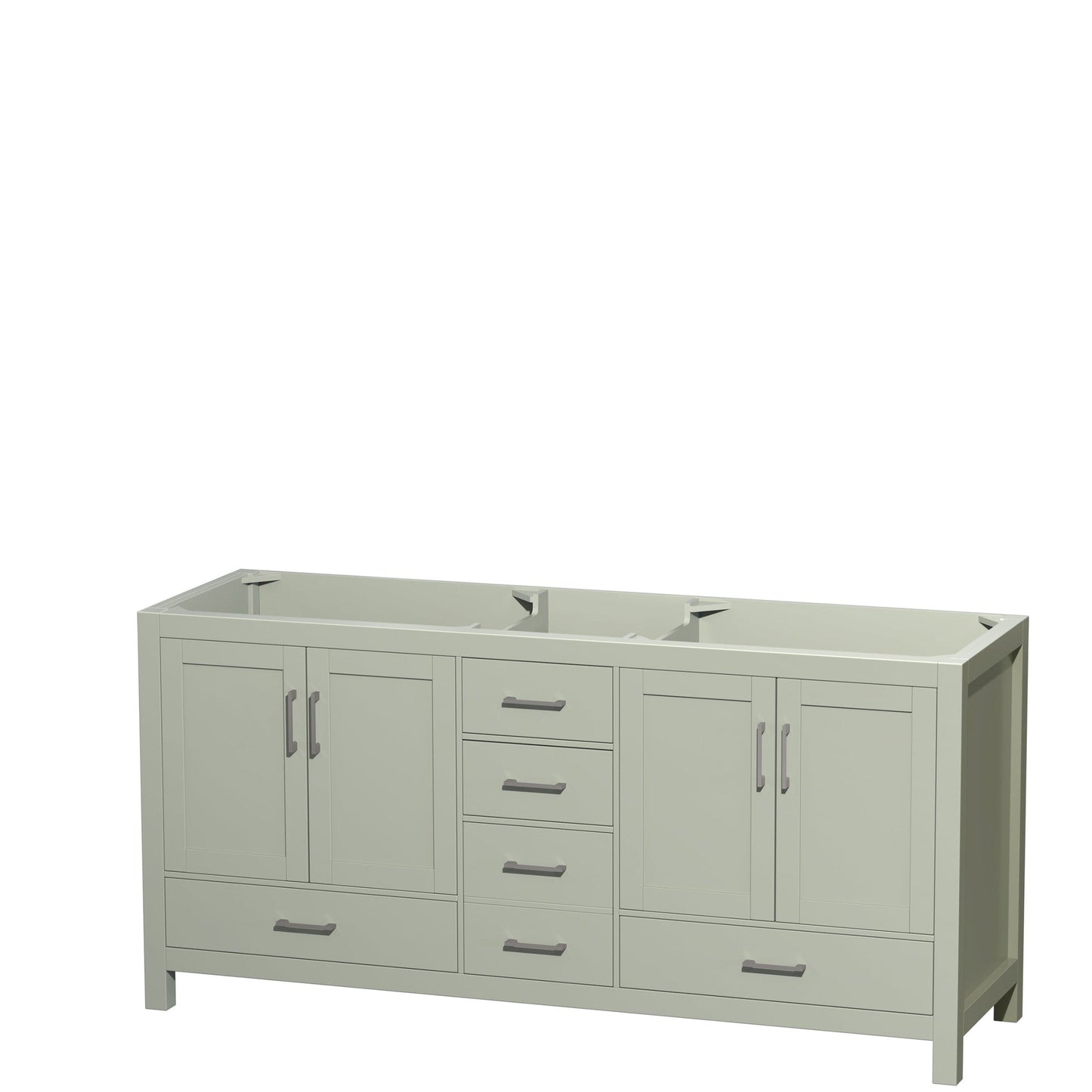 Sheffield 72" Double Bathroom Vanity in Light Green, No Countertop, No Sink, Brushed Nickel Trim