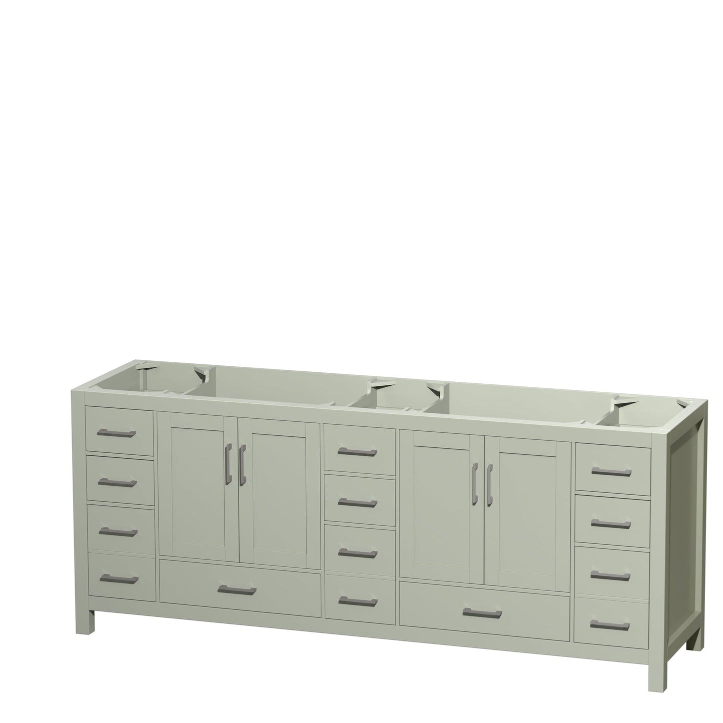 Sheffield 84" Double Bathroom Vanity in Light Green, No Countertop, No Sink, Brushed Nickel Trim