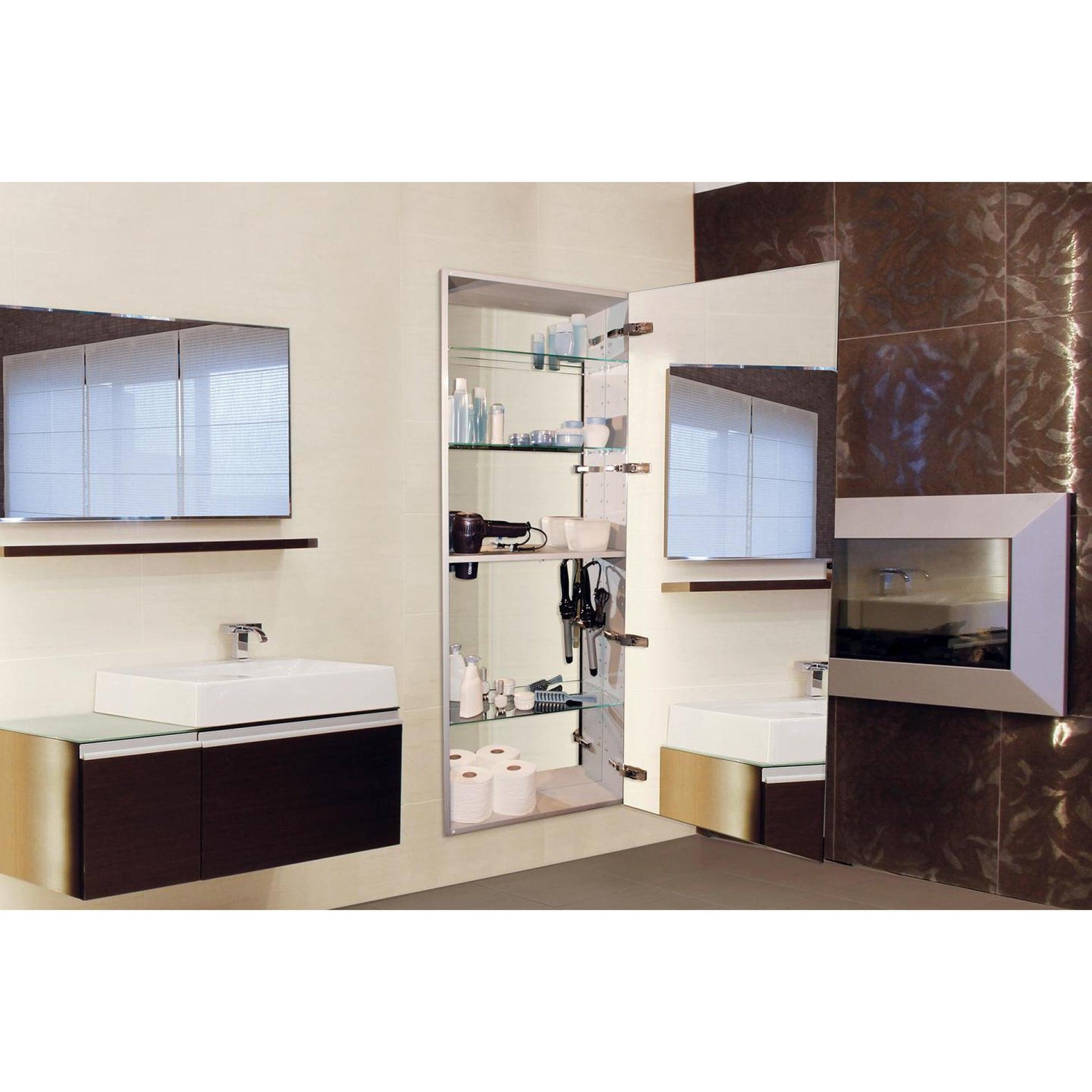 Sidler Tall 15" x 60" x 4" Full Length Right Hinged Mirror Door Anodized Aluminum Medicine Cabinet