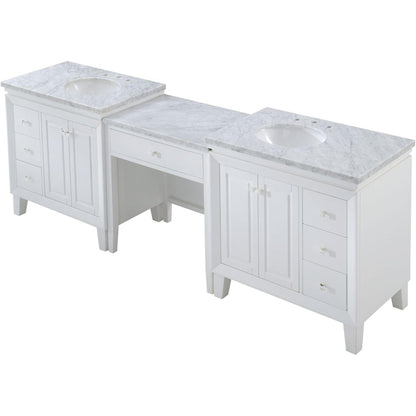 Silkroad Exclusive 103" Double Sink White Modular Bathroom Vanity With Carrara White Marble Countertop and White Ceramic Undermount Sink