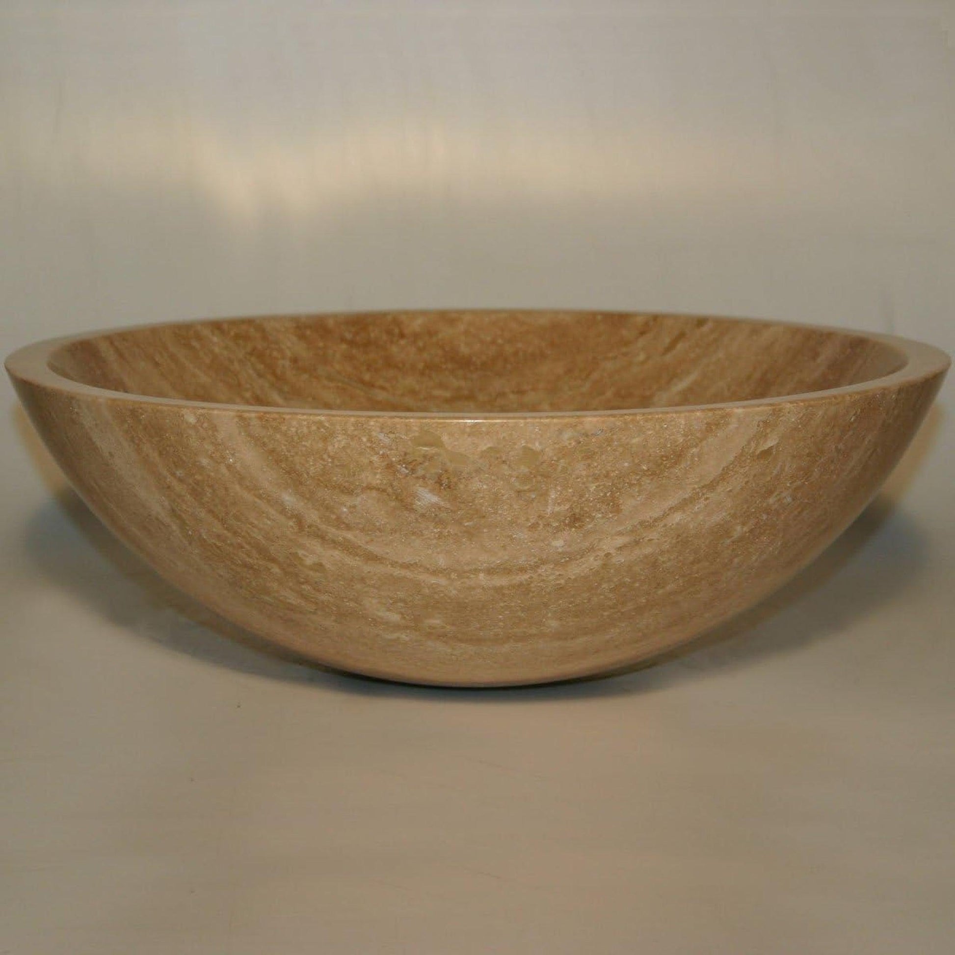 Silkroad Exclusive 17" Round Matted Beige Brown Travertine Stone Vessel Sink