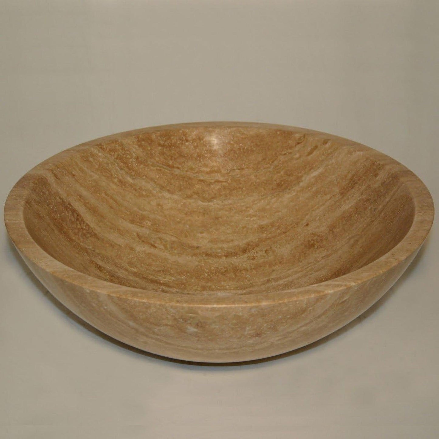 Silkroad Exclusive 17" Round Matted Beige Brown Travertine Stone Vessel Sink