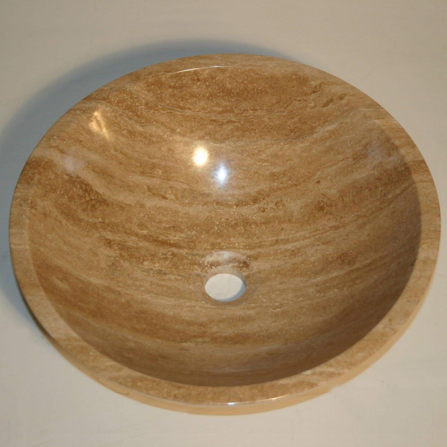 Silkroad Exclusive 17" Round Matted Beige Brown Travertine Stone Vessel Sink