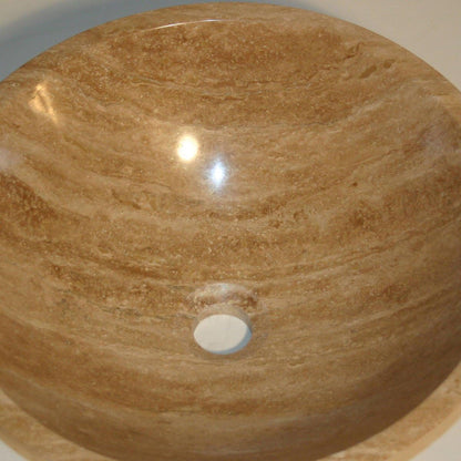 Silkroad Exclusive 17" Round Matted Beige Brown Travertine Stone Vessel Sink