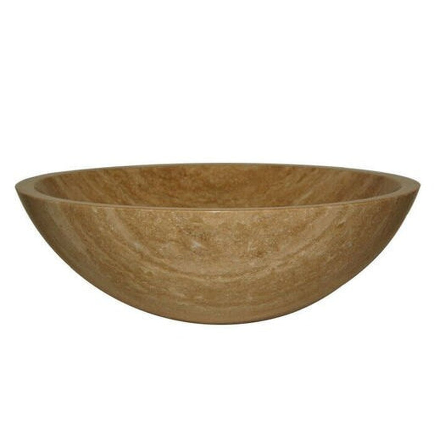 Silkroad Exclusive 17" Round Matted Beige Brown Travertine Stone Vessel Sink