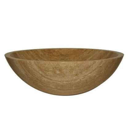 Silkroad Exclusive 17" Round Matted Beige Brown Travertine Stone Vessel Sink