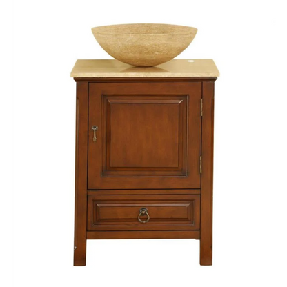 Silkroad Exclusive 22" Single Sink American Chestnut Bathroom Vanity With Travertine Bevel Edge Countertop