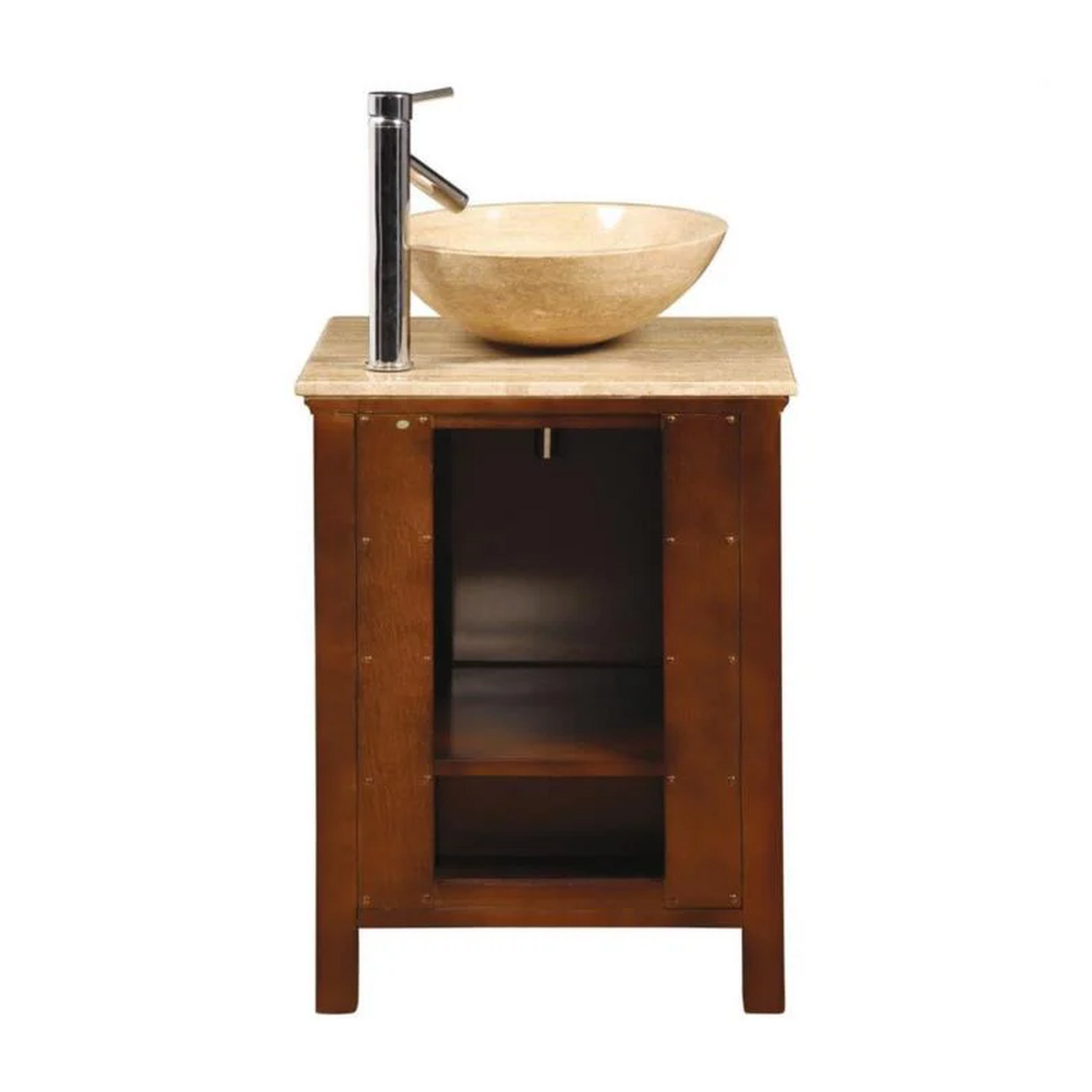 Silkroad Exclusive 55-in Dark Walnut Undermount Double Sink Bathroom Vanity  with Travertine Top in the Bathroom Vanities with Tops department at