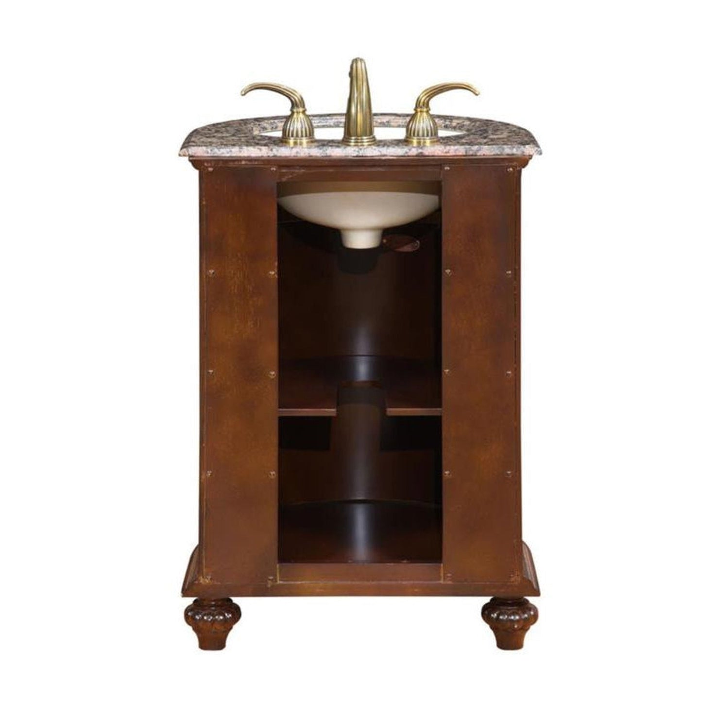 Silkroad Exclusive 24" Single Sink English Chestnut Bathroom Vanity With Baltic Brown Granite Countertop and Ivory Ceramic Undermount Sink