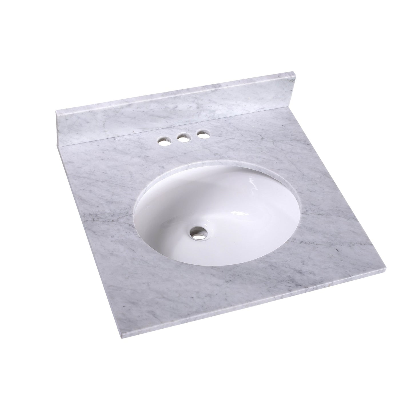 Silkroad Exclusive 24" x 22" White Carrara Marble Vanity Top With White Single Oval Undermount Sink and 4" Backsplash