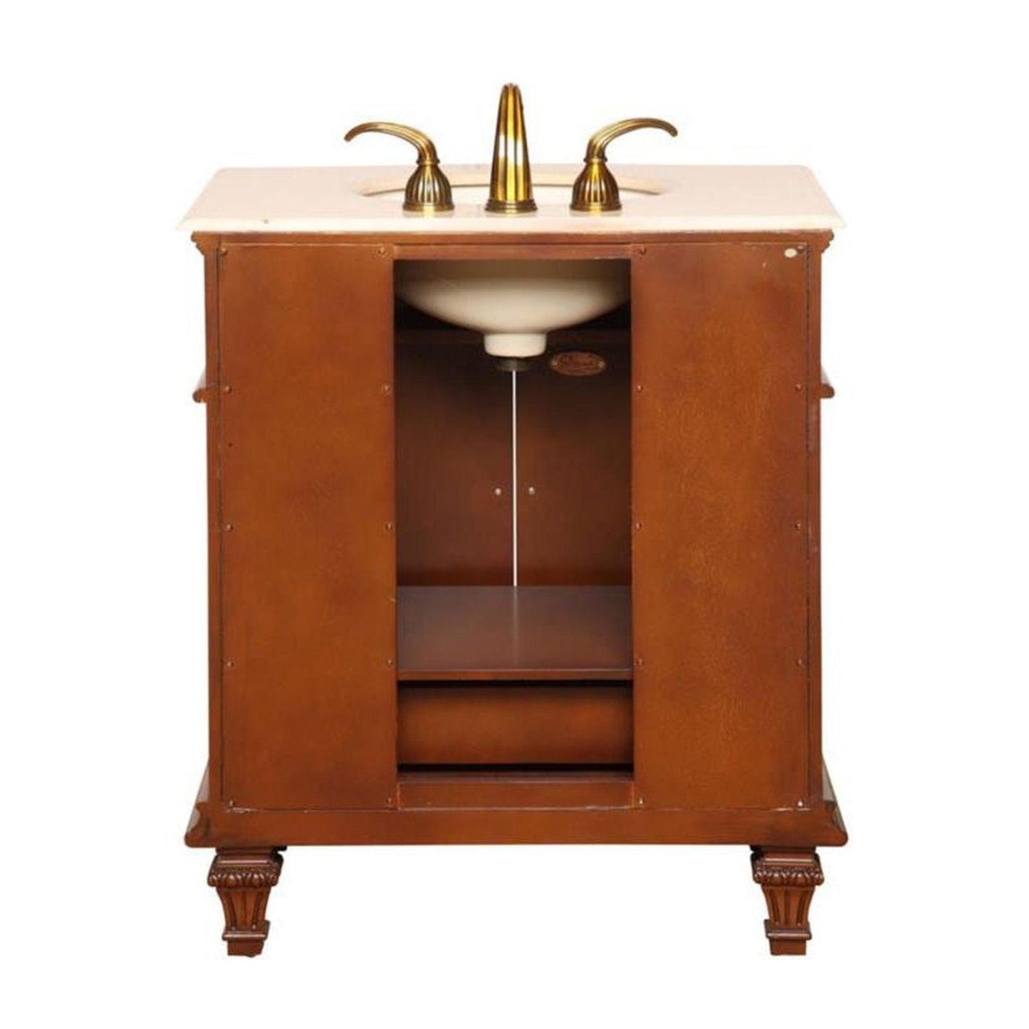 Silkroad Exclusive 31" Single Sink Cherry Bathroom Vanity With Crema Marfil Marble Countertop and Ivory Ceramic Undermount Sink