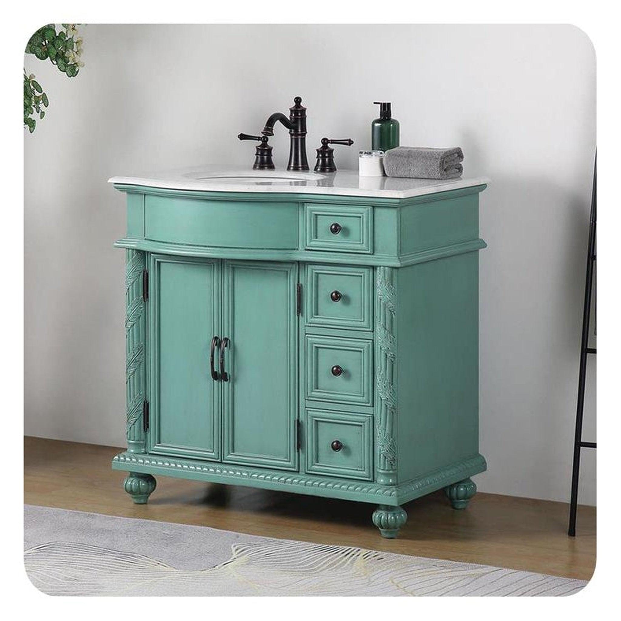 Silkroad Exclusive 36" Single Left Sink Vintage Green Bathroom Vanity ...