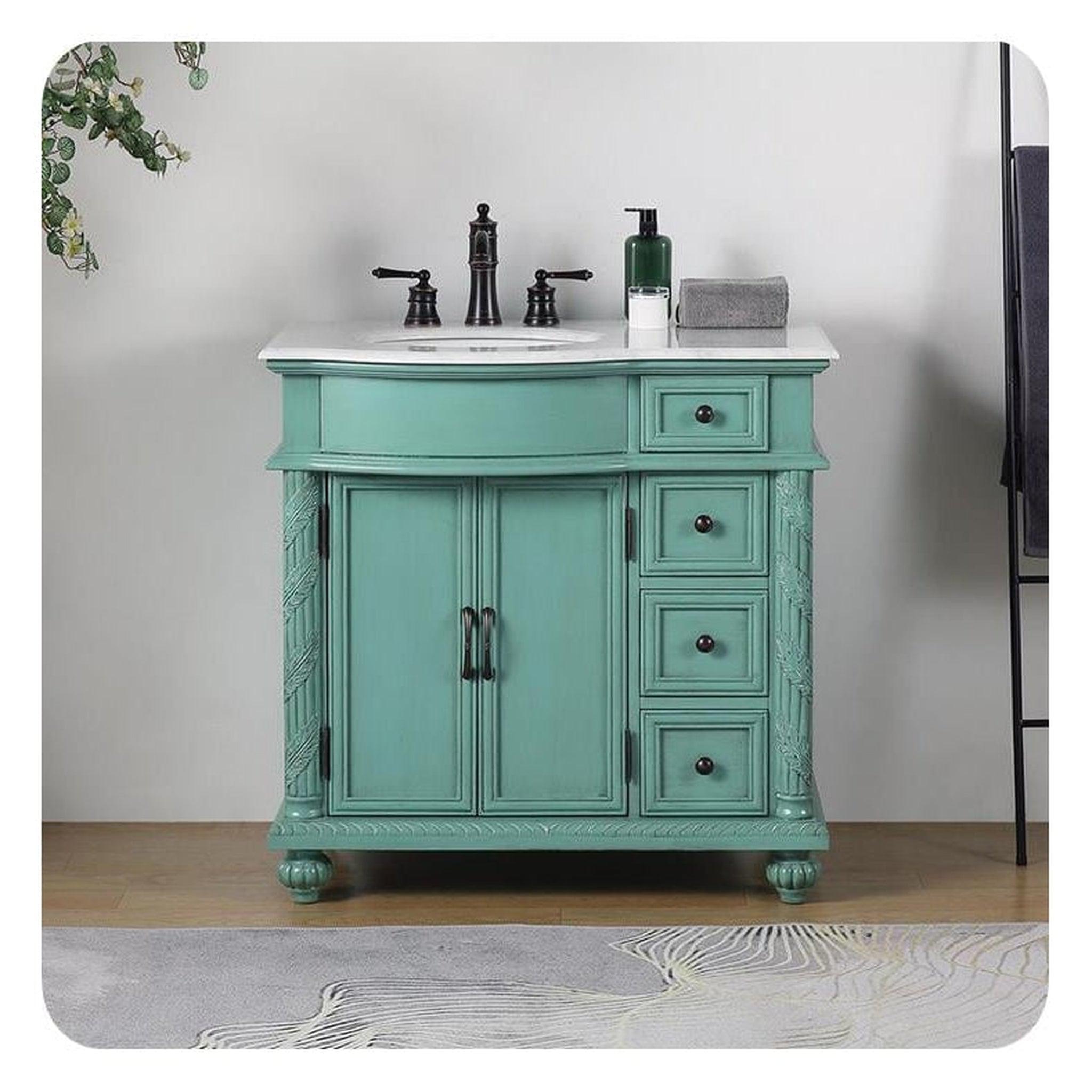 Silkroad Exclusive 36" Single Left Sink Vintage Green Bathroom Vanity – US Bath Store