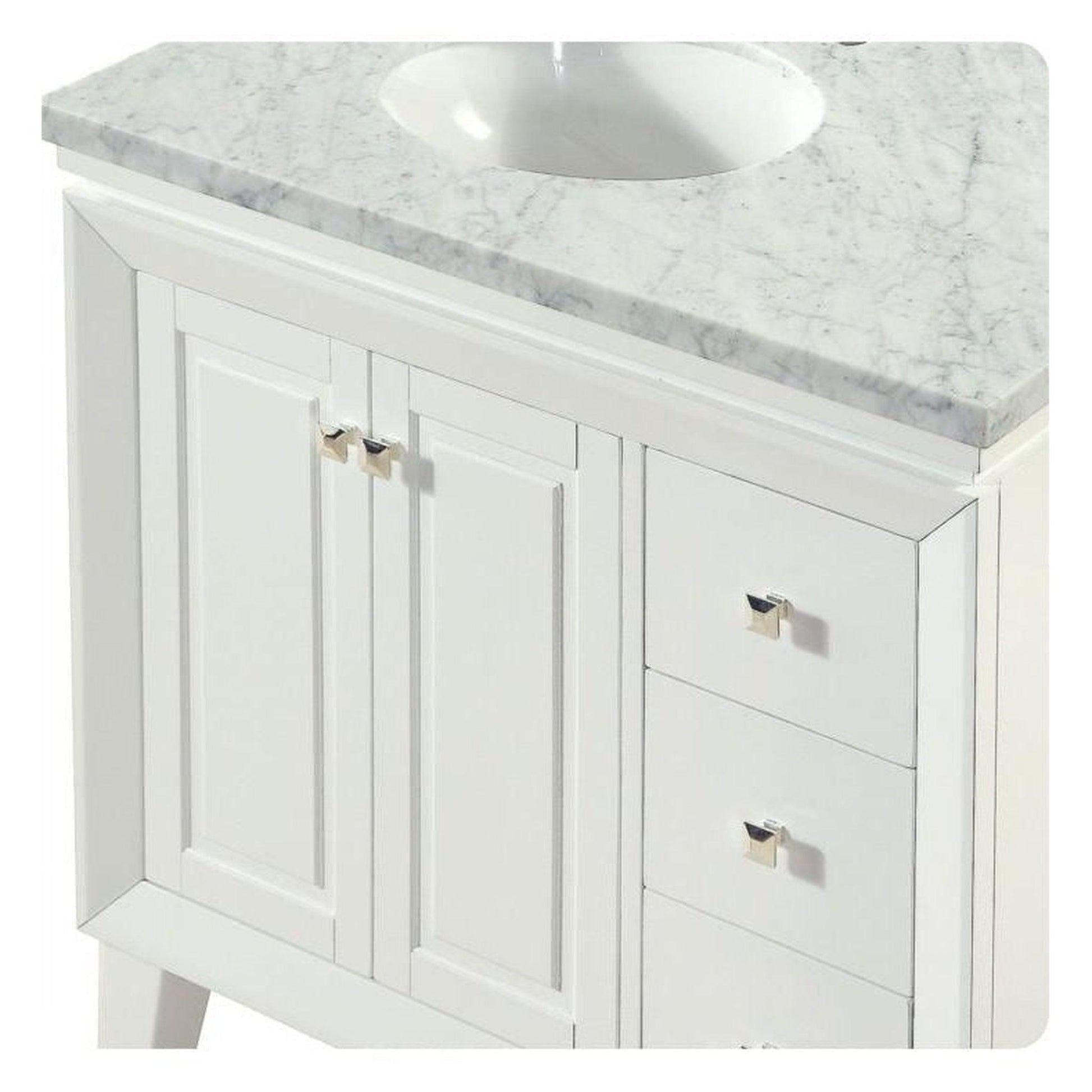 Silkroad Exclusive 36" Single Left Sink White Bathroom Vanity With Carrara White Marble Countertop and White Ceramic Undermount Sink