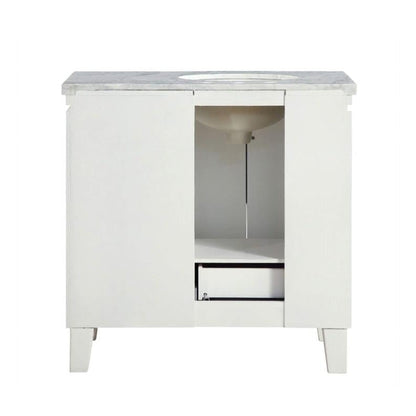 Silkroad Exclusive 36" Single Left Sink White Bathroom Vanity With Carrara White Marble Countertop and White Ceramic Undermount Sink