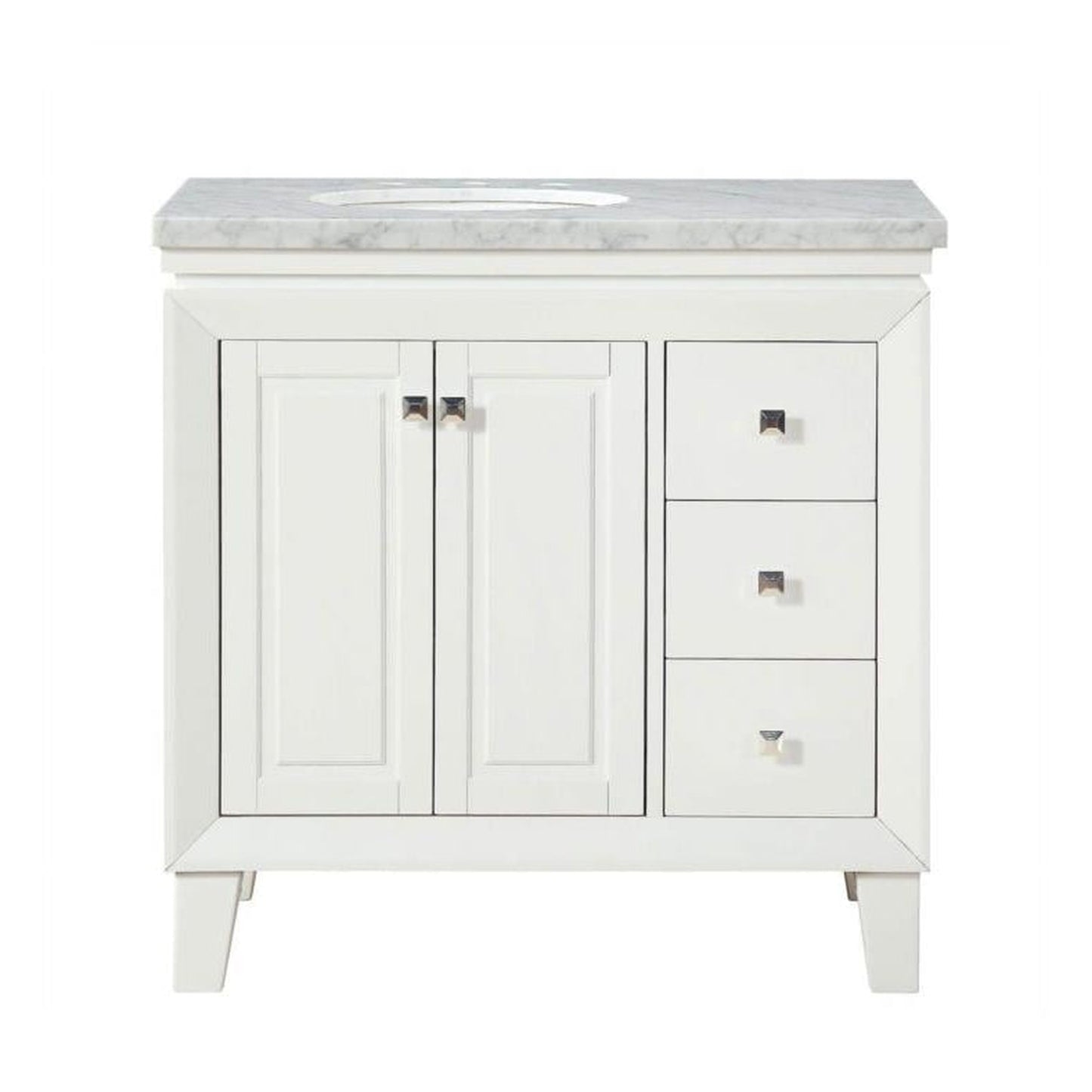 Silkroad Exclusive 36" Single Left Sink White Bathroom Vanity With Carrara White Marble Countertop and White Ceramic Undermount Sink