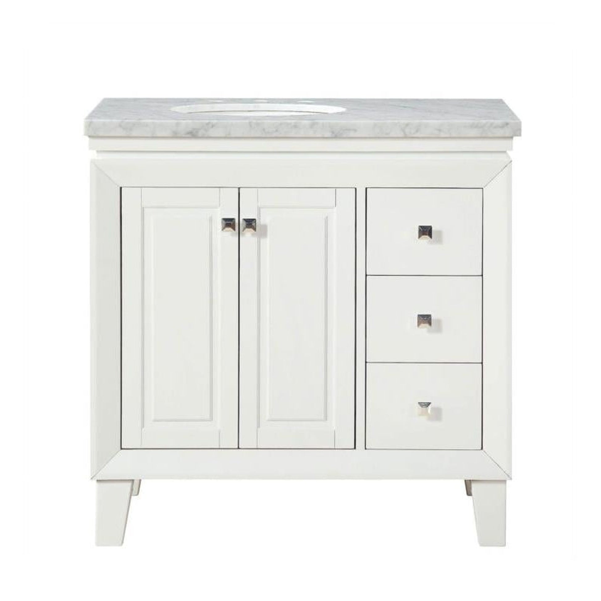 Silkroad Exclusive 36" Single Left Sink White Bathroom Vanity With Carrara White Marble Countertop and White Ceramic Undermount Sink