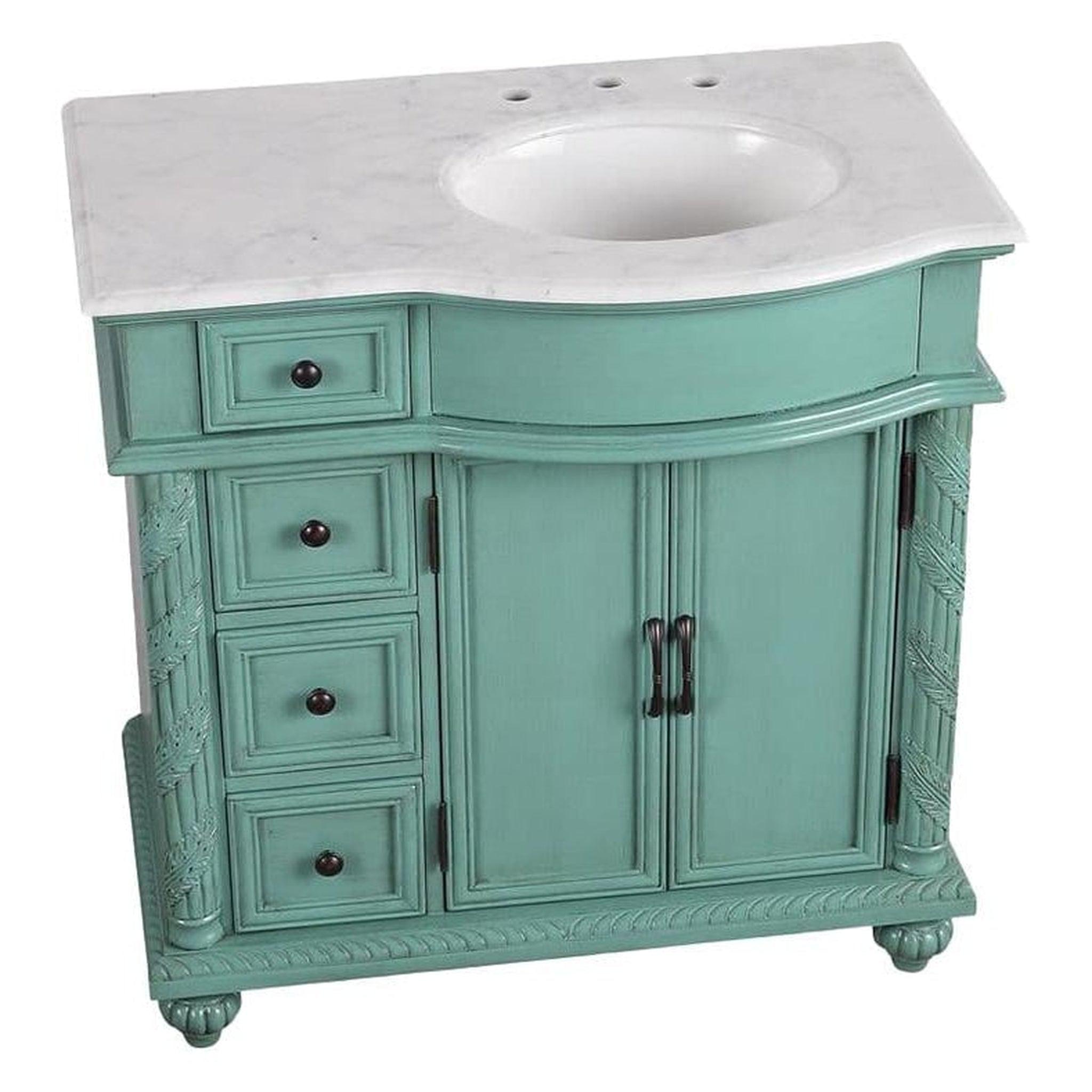 Silkroad Exclusive 36" Single Right Sink Vintage Green Bathroom Vanity