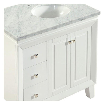 Silkroad Exclusive 36" Single Right Sink White Bathroom Vanity With Carrara White Marble Countertop and White Ceramic Undermount Sink