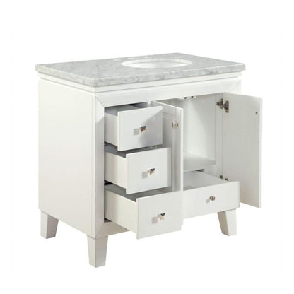 Silkroad Exclusive 36" Single Right Sink White Bathroom Vanity With Carrara White Marble Countertop and White Ceramic Undermount Sink