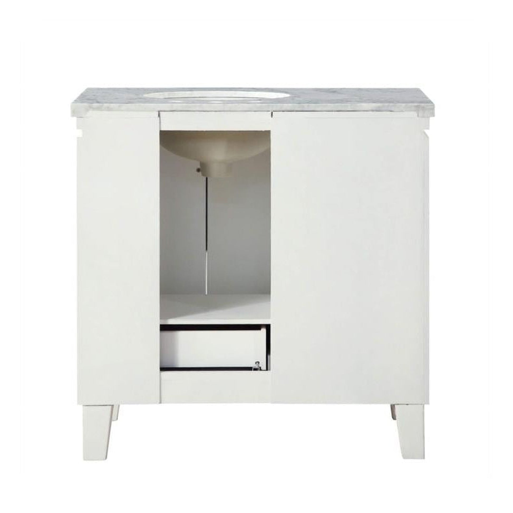 Silkroad Exclusive 36" Single Right Sink White Bathroom Vanity With Carrara White Marble Countertop and White Ceramic Undermount Sink