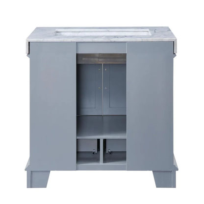 Silkroad Exclusive 36" Single Sink Gray Bathroom Vanity With White Carrara Marble Countertop and White Ceramic Undermount Sink