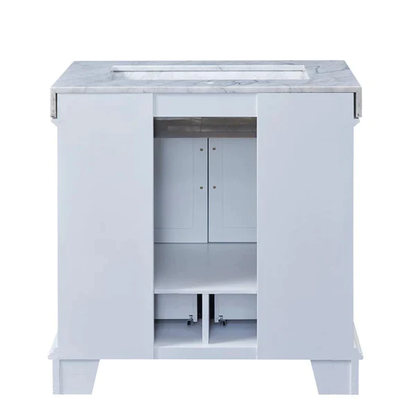 Silkroad Exclusive 36" Single Sink White Bathroom Vanity With White Carrara Marble Countertop and White Ceramic Undermount Sink