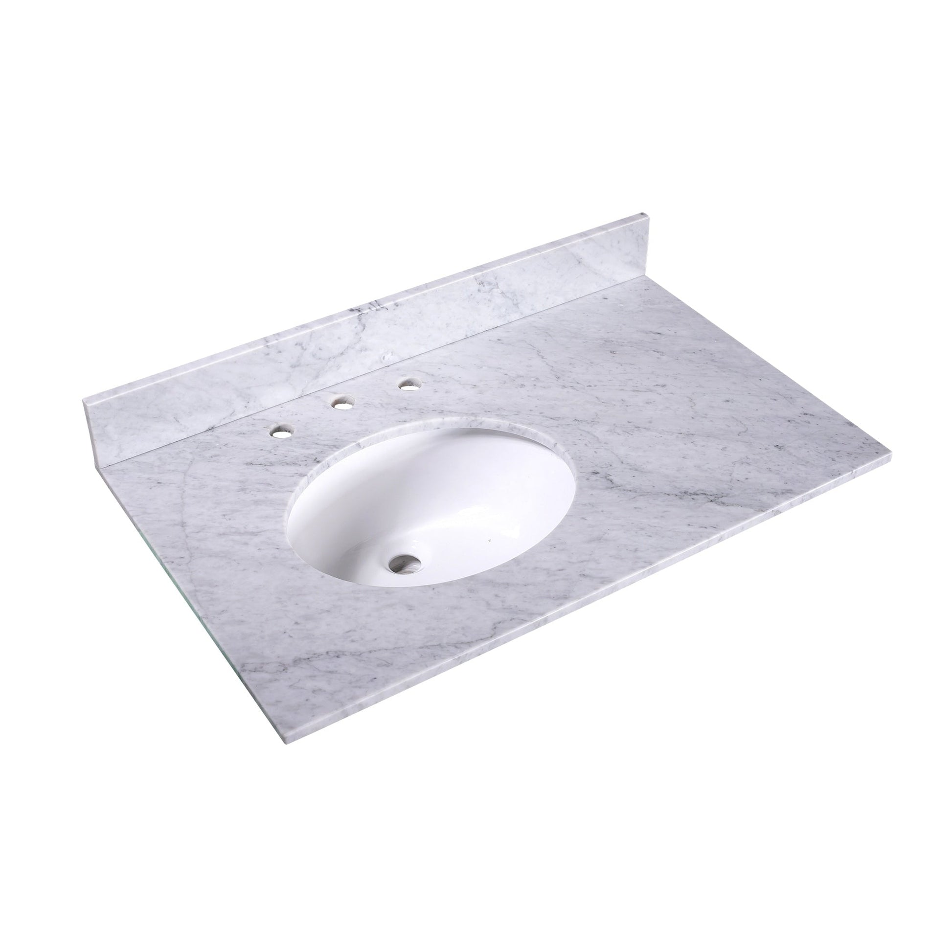 Silkroad Exclusive 36" x 22" White Carrara Marble Vanity Top With White Single Oval Undermount Left Sink and 4" Backsplash