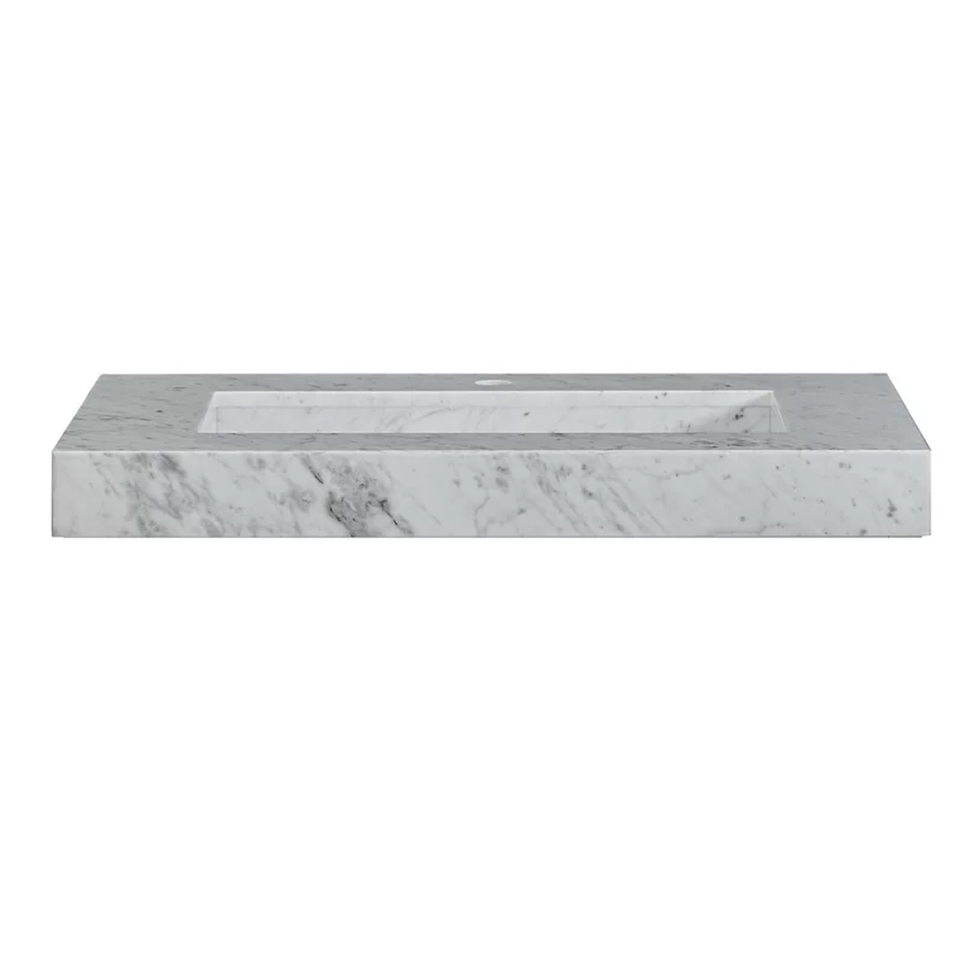 Silkroad Exclusive 36" x 23" White Carrara Marble Vanity Top With Single Rectangular Integrated Ramp Sink