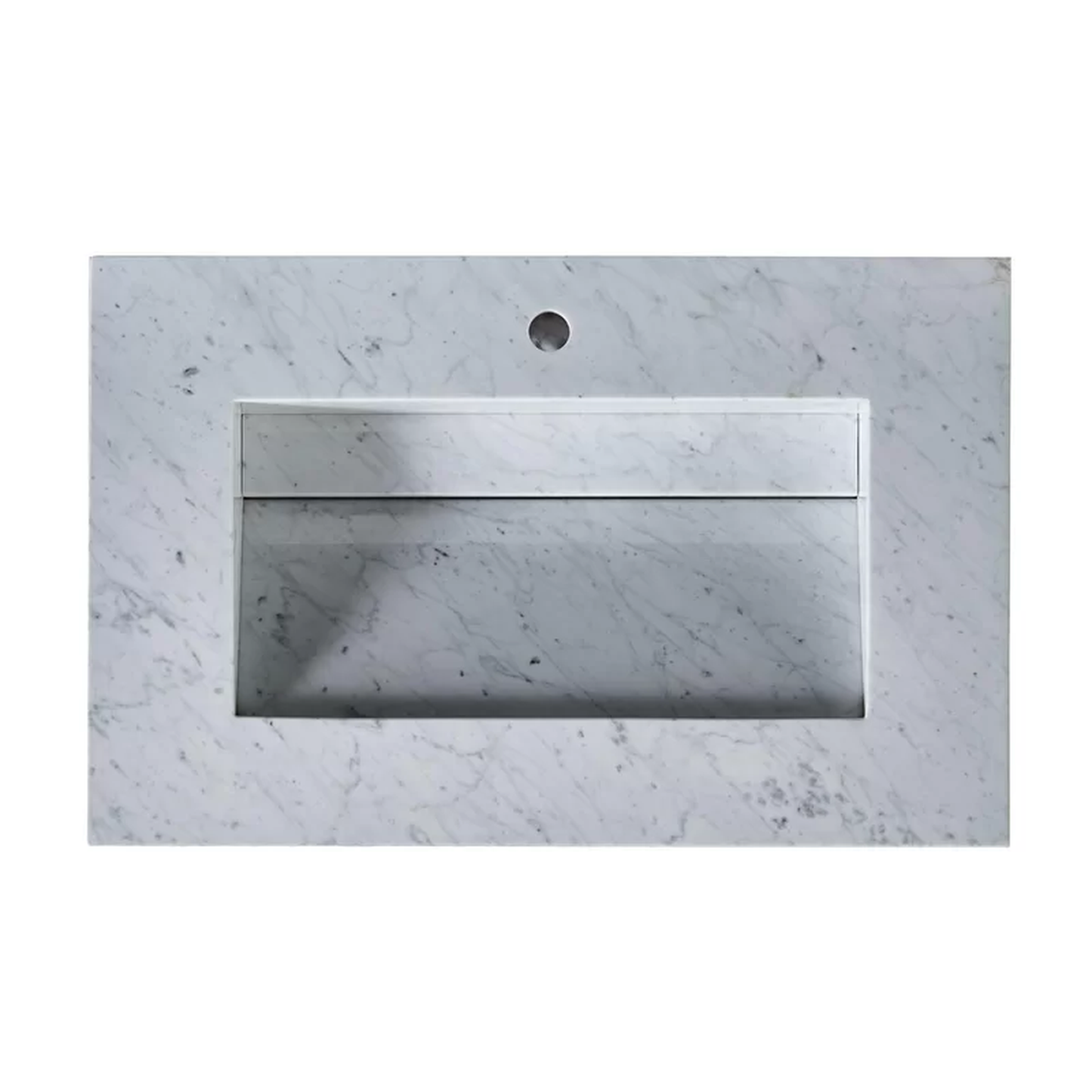 Silkroad Exclusive 36" x 23" White Carrara Marble Vanity Top With Single Rectangular Integrated Ramp Sink