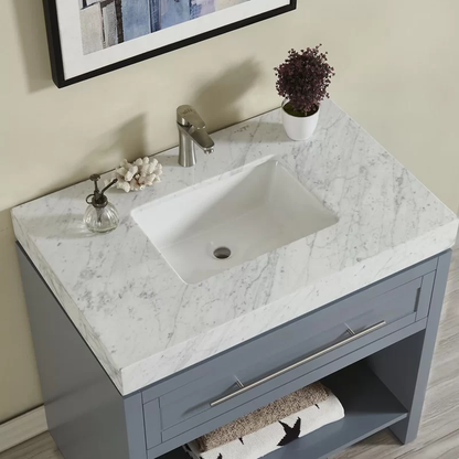 Silkroad Exclusive 36" x 23" White Carrara Marble Vanity Top With Single Rectangular Undermount Sink