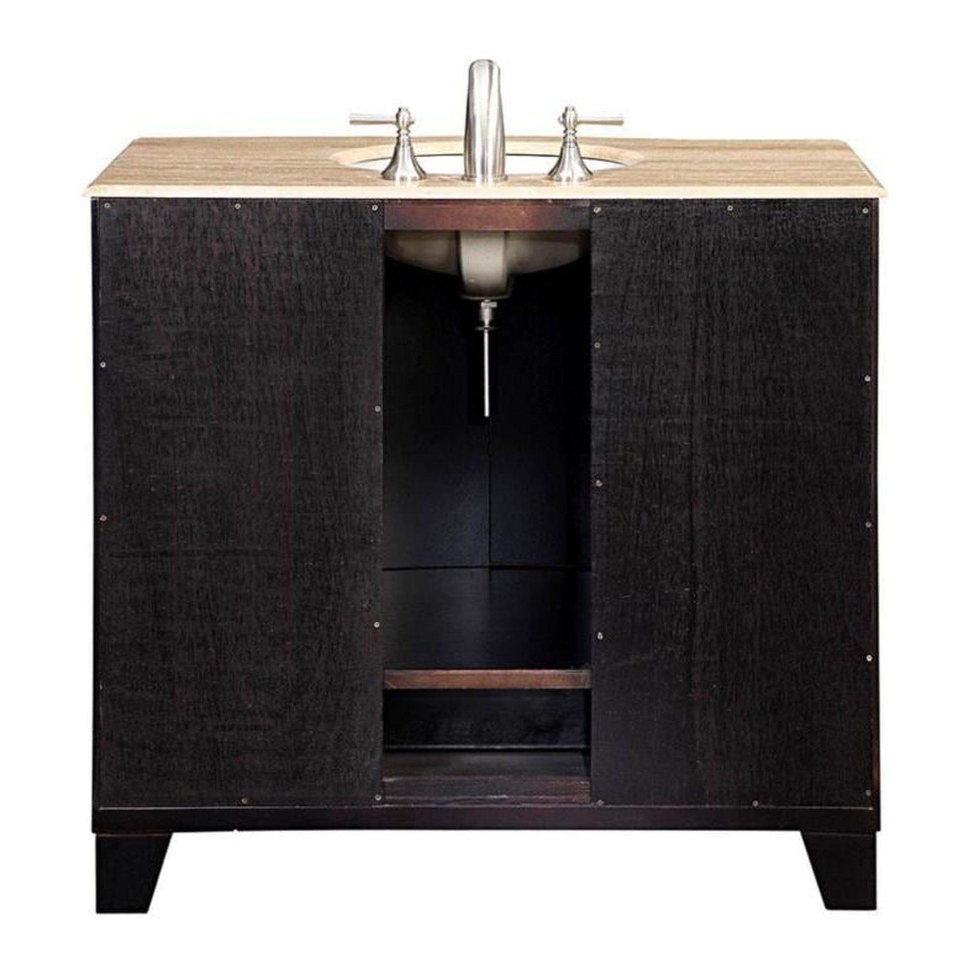 Silkroad Exclusive 40" Single Sink Dark Espresso Bathroom Vanity With Travertine Countertop and White Ceramic Undermount Sink