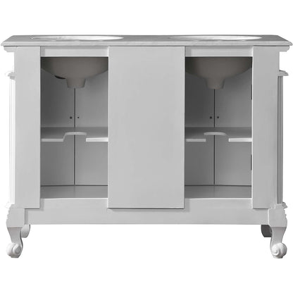 Silkroad Exclusive 48" Double Sink Antique White Bathroom Vanity With Carrara White Marble Countertop and White Ceramic Undermount Sink