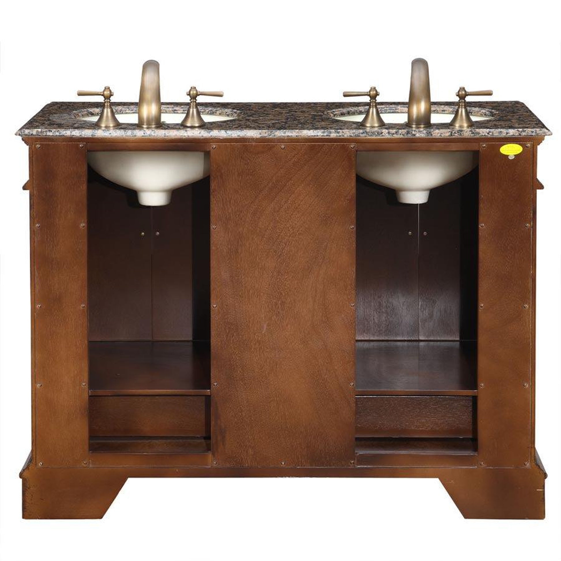 Silkroad Exclusive 48" Double Sink Red Chestnut Bathroom Vanity With Baltic Brown Granite Countertop and Ivory Ceramic Undermount Sink