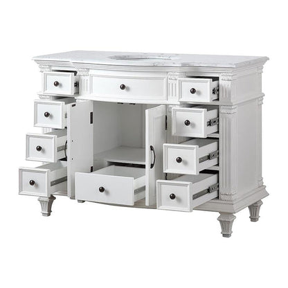 Silkroad Exclusive 48" Single Sink Antique White Bathroom Vanity With Carrara White Marble Countertop and White Ceramic Undermount Sink