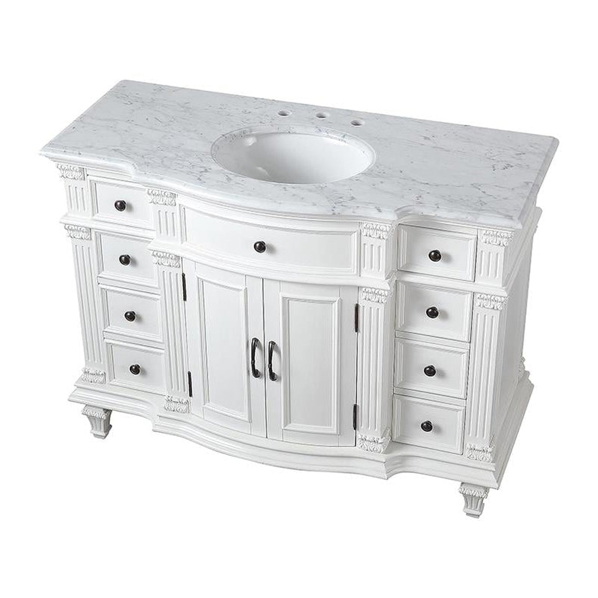 Silkroad Exclusive 48" Single Sink Antique White Bathroom Vanity With Carrara White Marble Countertop and White Ceramic Undermount Sink