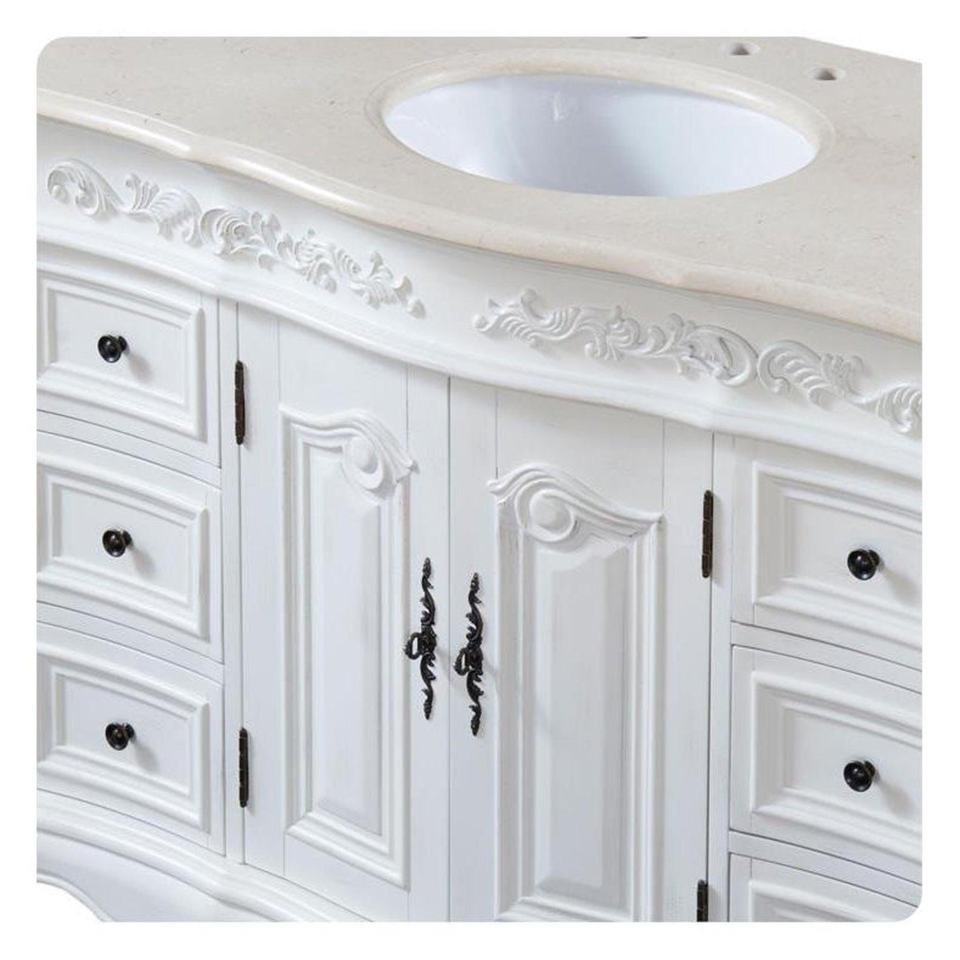 Silkroad Exclusive 48" Single Sink Antique White Bathroom Vanity With Crema Marfil Marble Countertop and White Ceramic Undermount Sink