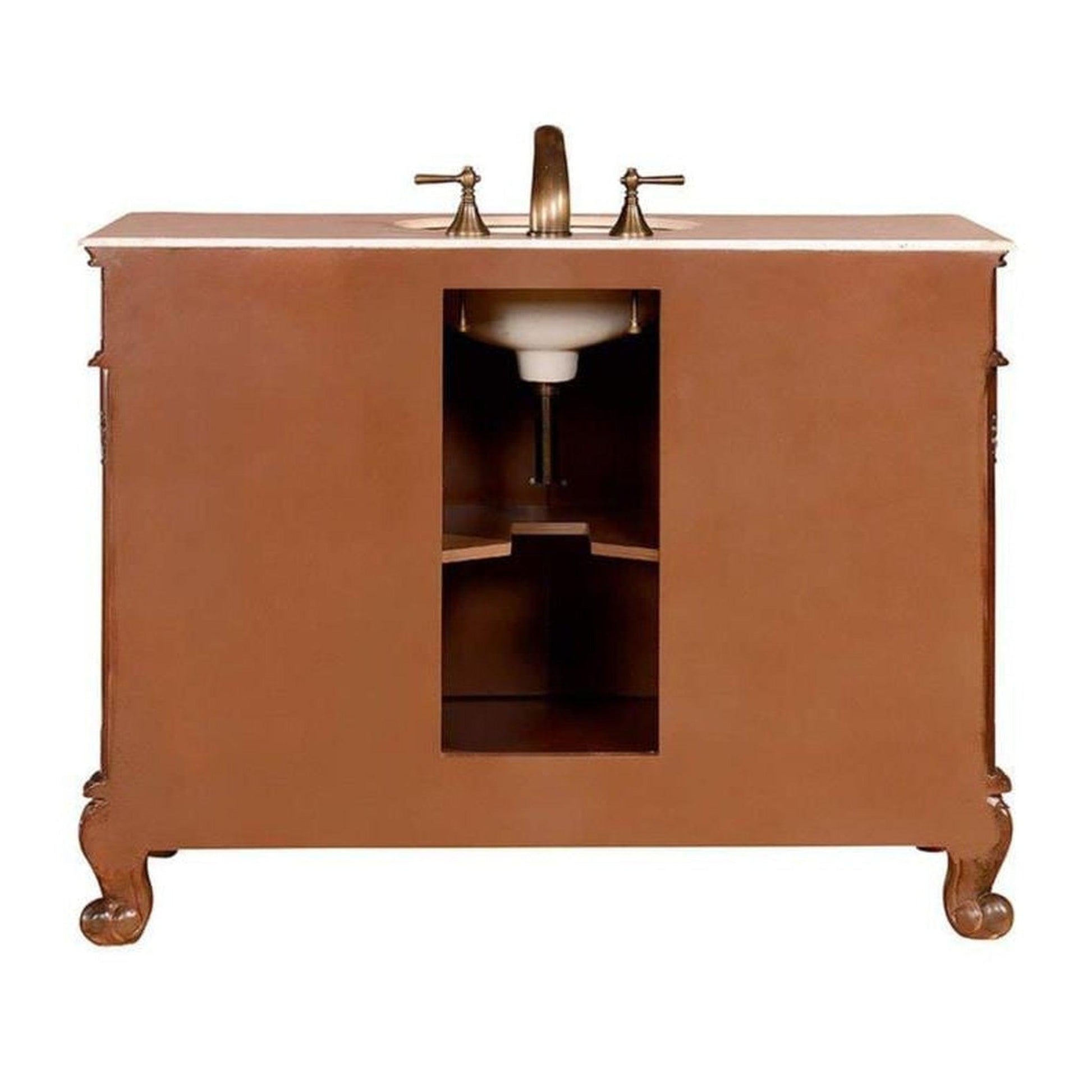 Silkroad Exclusive 48" Single Sink English Chestnut Bathroom Vanity With Crema Marfil Marble Countertop and White Ceramic Undermount Sink