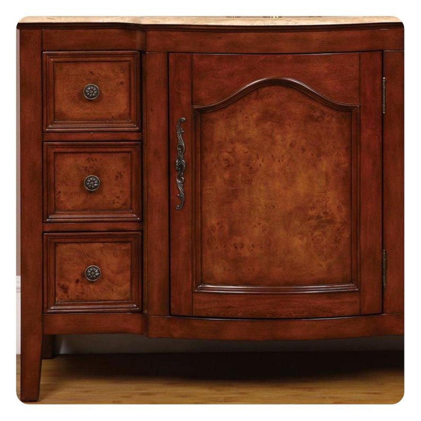 Silkroad Exclusive 48" Single Sink Red Oak Bathroom Vanity With Travertine Countertop and Ivory Ceramic Undermount Sink