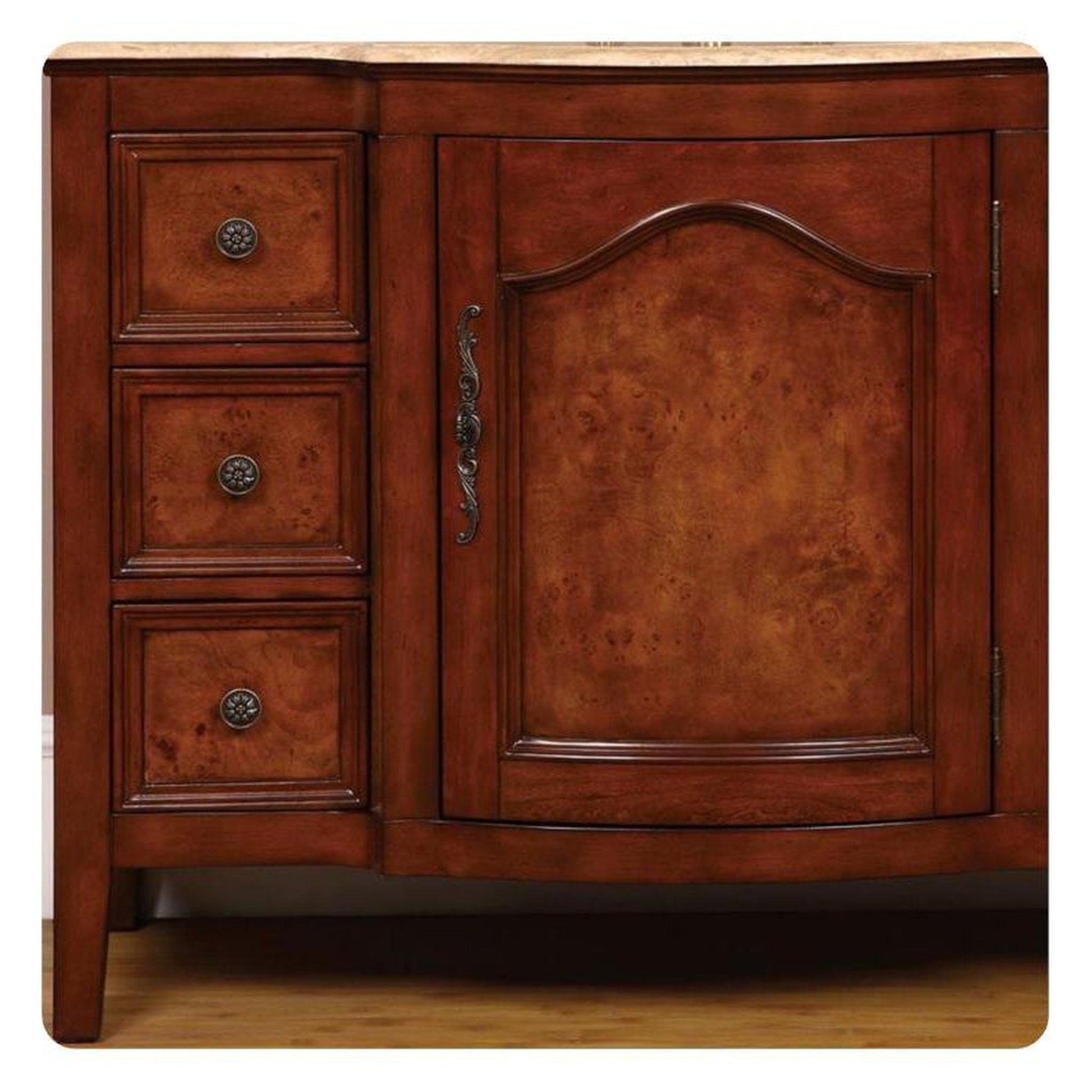 Silkroad Exclusive 48" Single Sink Red Oak Bathroom Vanity With Travertine Countertop and Ivory Ceramic Undermount Sink