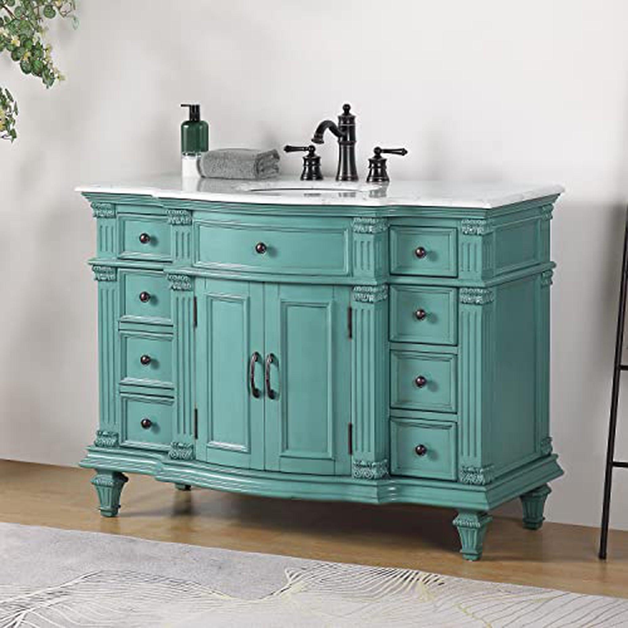 Silkroad Exclusive 48" Single Sink Retro Green Bathroom Vanity With Ca ...