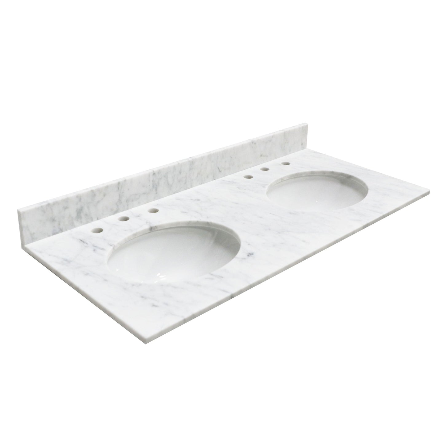 Silkroad Exclusive 48" x 22" White Carrara Marble Vanity Top With White Double Oval Undermount Sink and 4" Backsplash