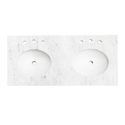 Silkroad Exclusive 48" x 22" White Carrara Marble Vanity Top With White Double Oval Undermount Sink and 4" Backsplash